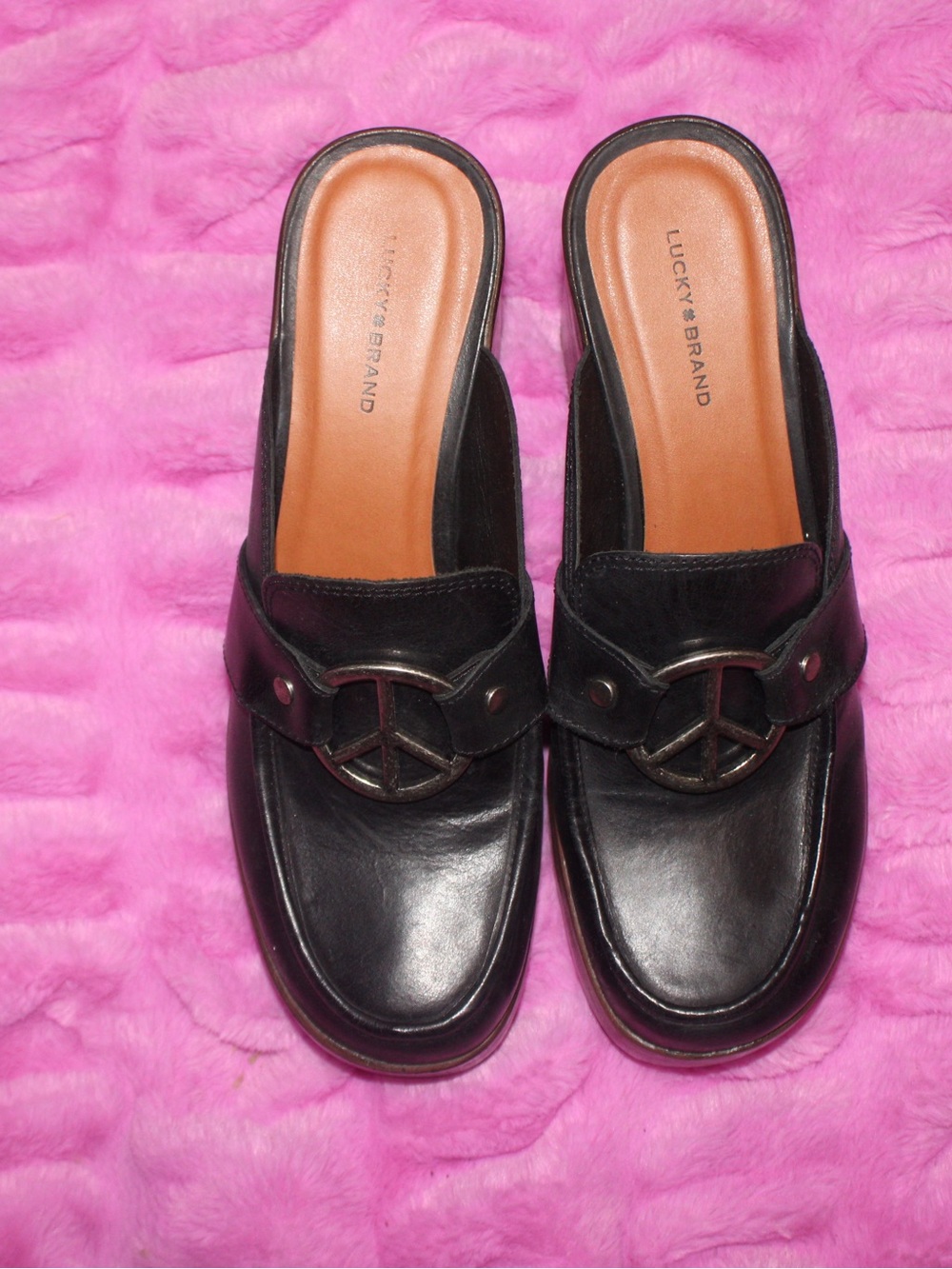 Lucky Brand Black Leather Slip-On Mules